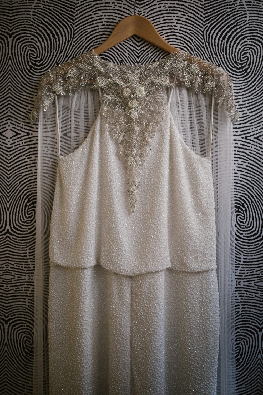 Beaded Bridal Cape Dress
