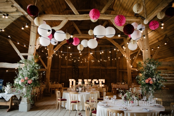 A Claire Pettibone Gown for a DIY Bride and her Colourful Barn Wedding