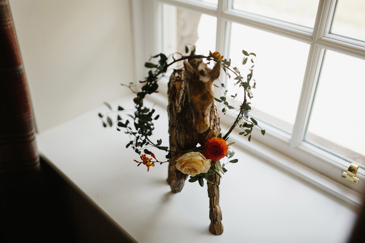 001 Orange and yellow floral crown for a bride