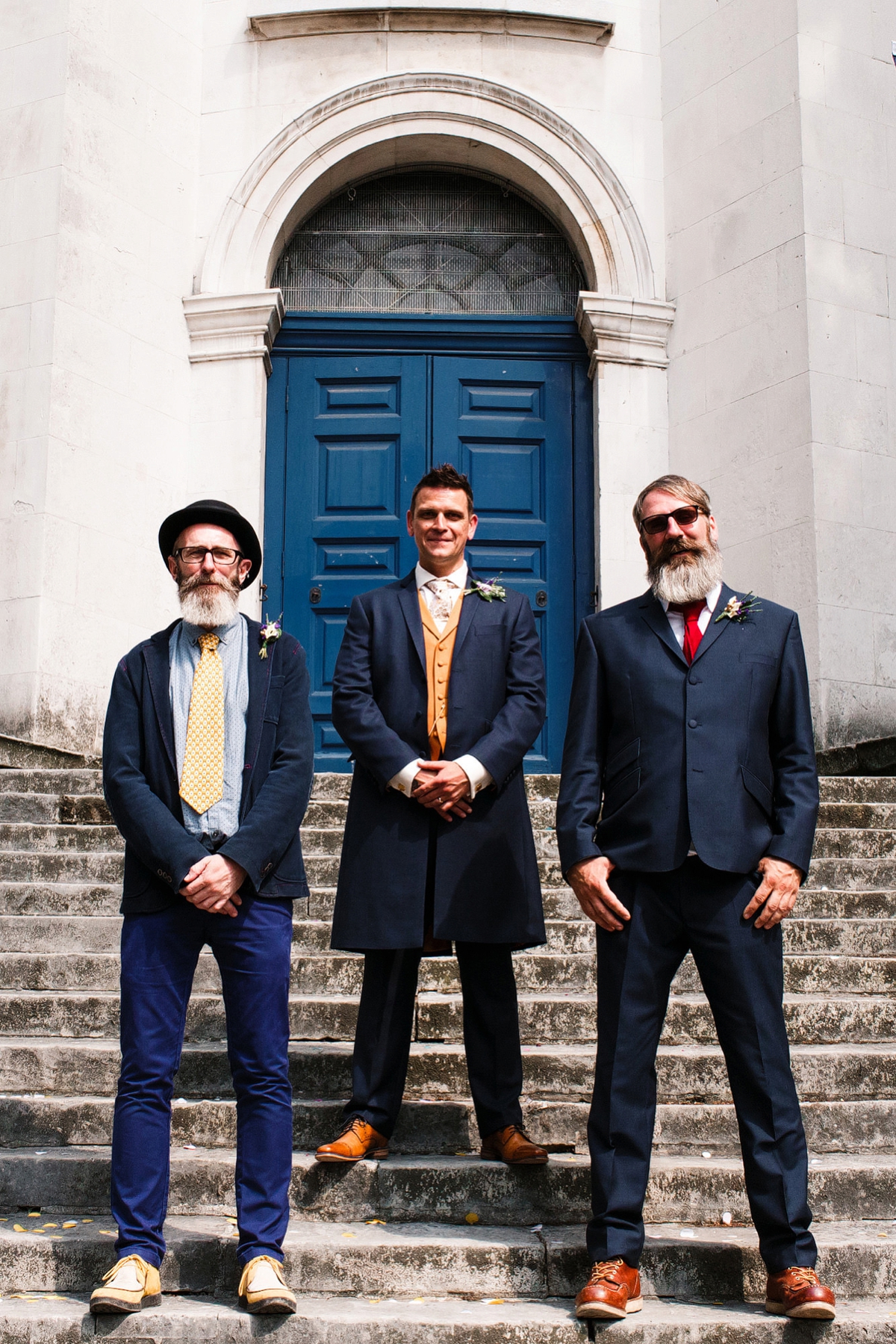 12 Cool groomsmen wearing dark blue suits - A Sharon Hoey Dress and French Lace Veil for a Glamorous and Elegant City Wedding 12 Cool groomsmen wearing dark blue suits