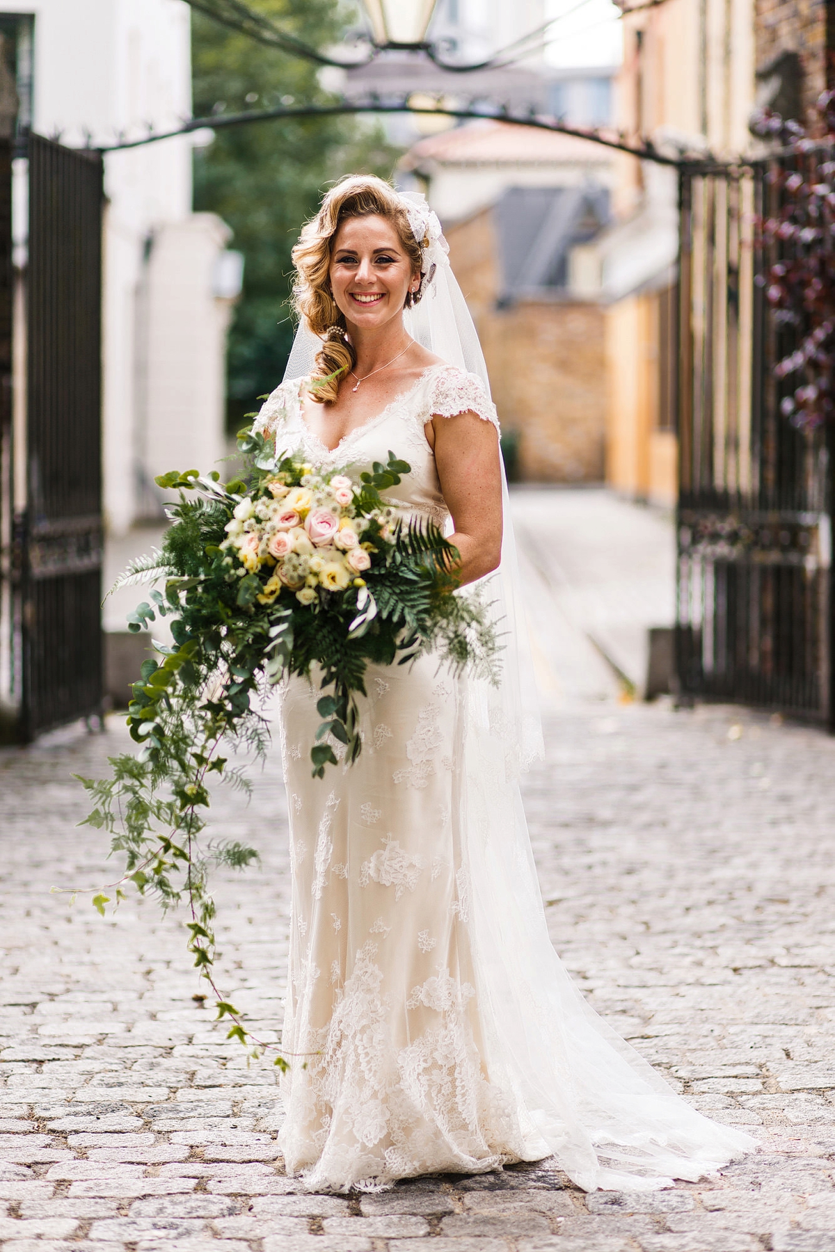 13 Sharon Hoey wedding dress and oversized bouquet