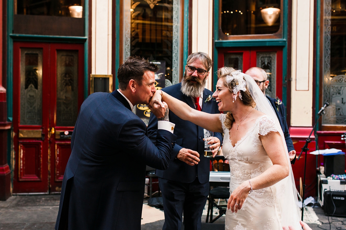 19 Sharon Hoey wedding dress and Mantilla veil - A Sharon Hoey Dress and French Lace Veil for a Glamorous and Elegant City Wedding 19 Sharon Hoey wedding dress and Mantilla veil