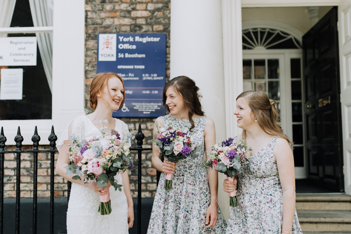 21 Bridesmaids wearing Liberty fabric dresses