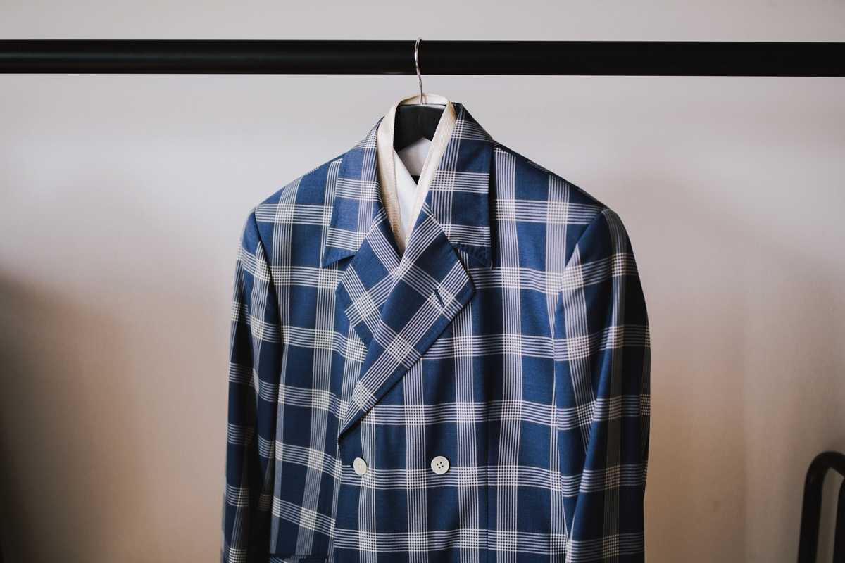 3 Mark Powell blue check wedding suit