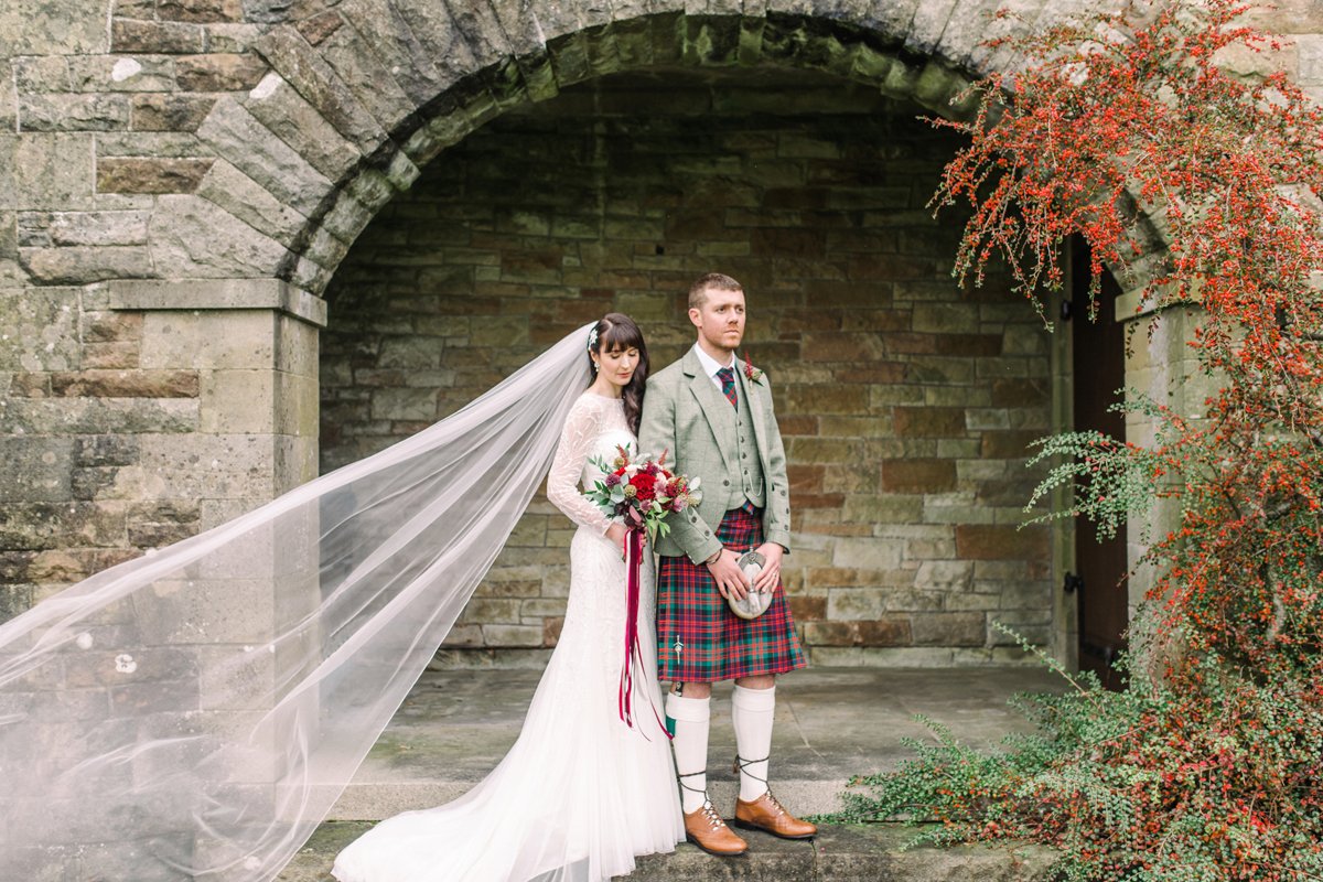 30 Cathedral length veil and long sleeved Rosa Clara wedding dress