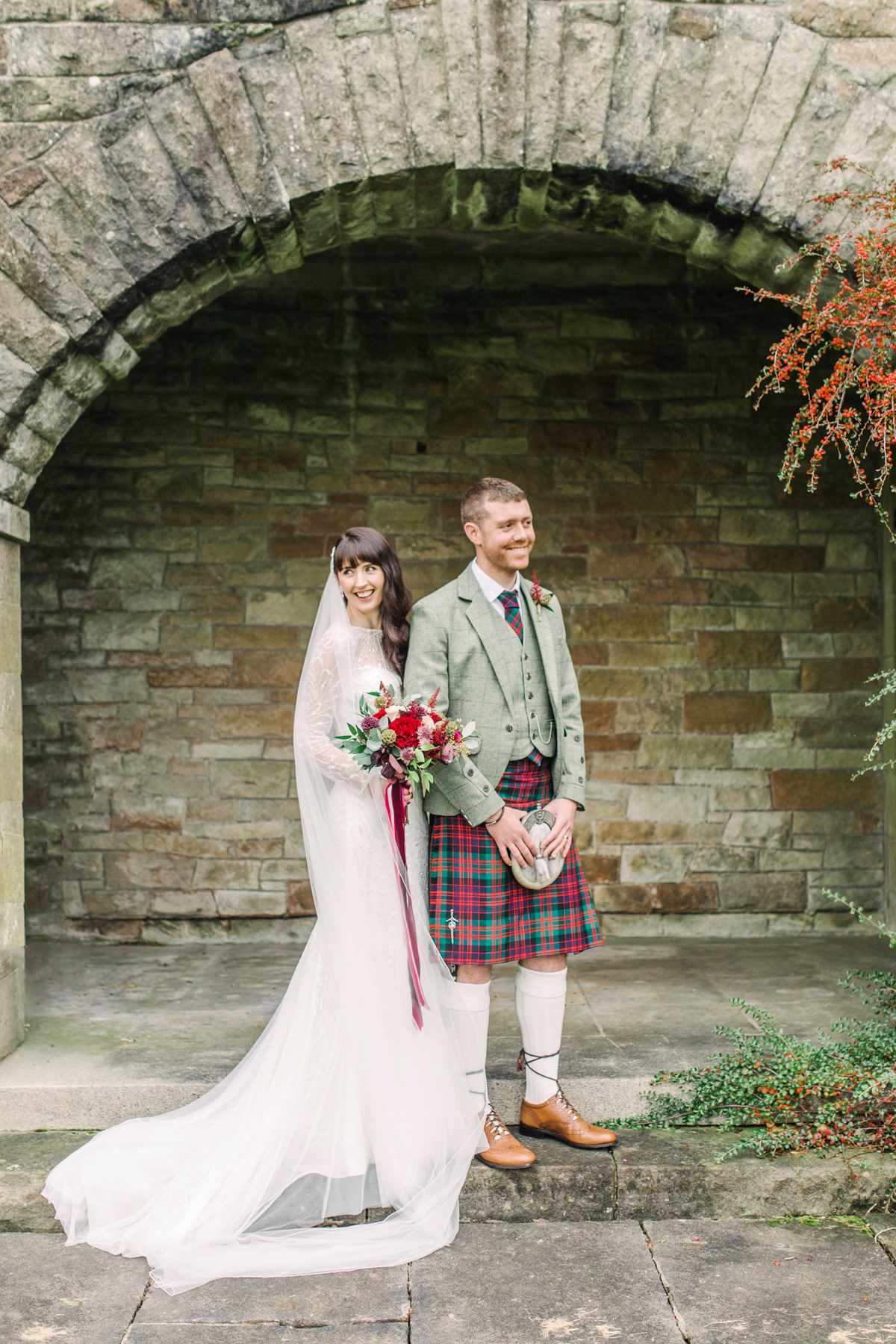 31 Happy bride and groom at Rowallan Castle in Scotland