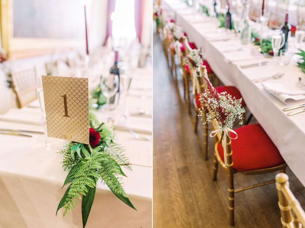 41 Red chairs and green fern table decor