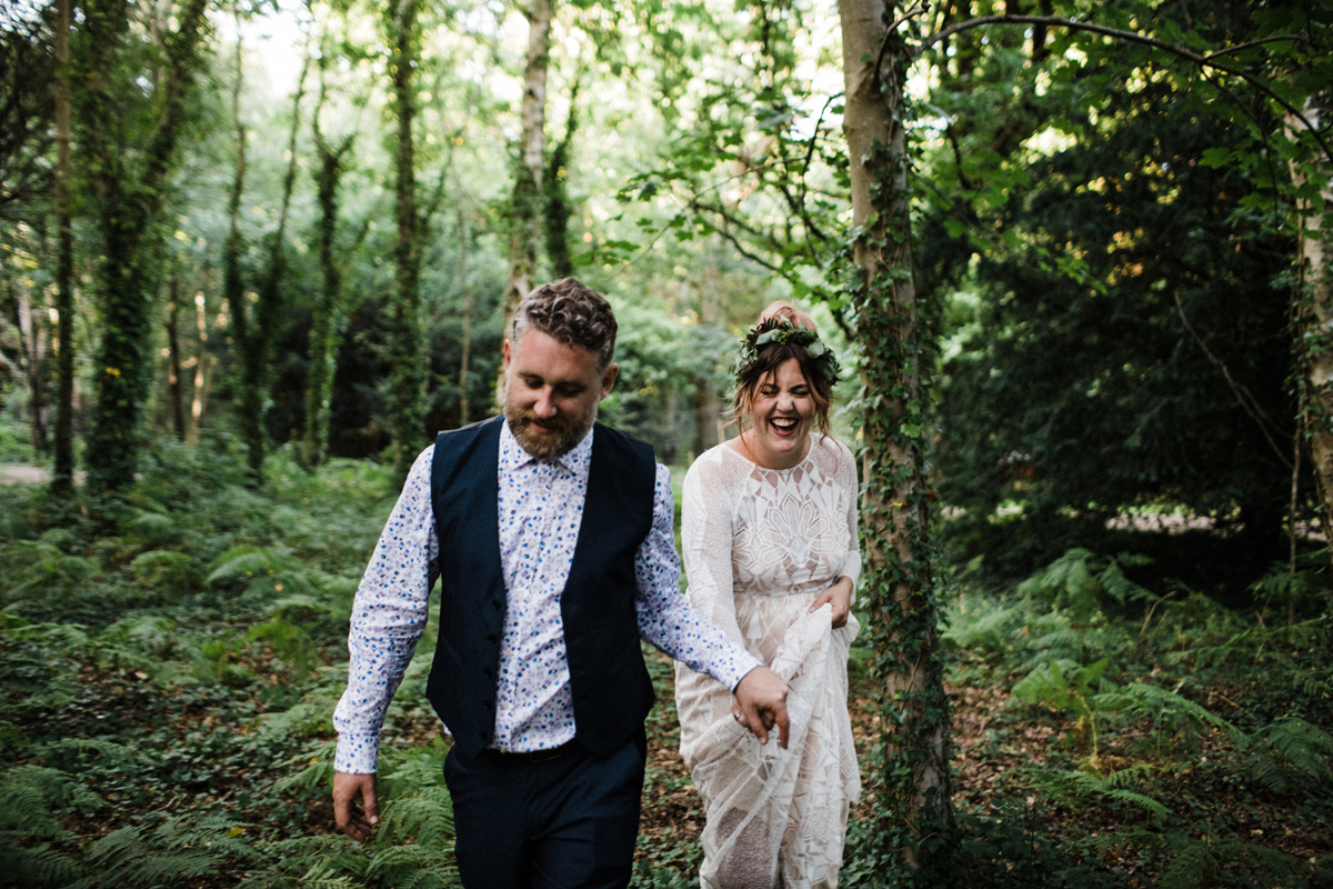 61 Graces Loves Lace bride in the woods with her groom for portrait shots