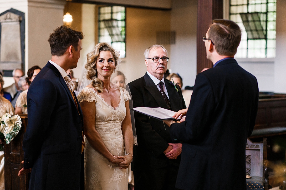 9 Bride with long blonde wavy hair wearing Sharon Hoey - A Sharon Hoey Dress and French Lace Veil for a Glamorous and Elegant City Wedding 9 Bride with long blonde wavy hair wearing Sharon Hoey