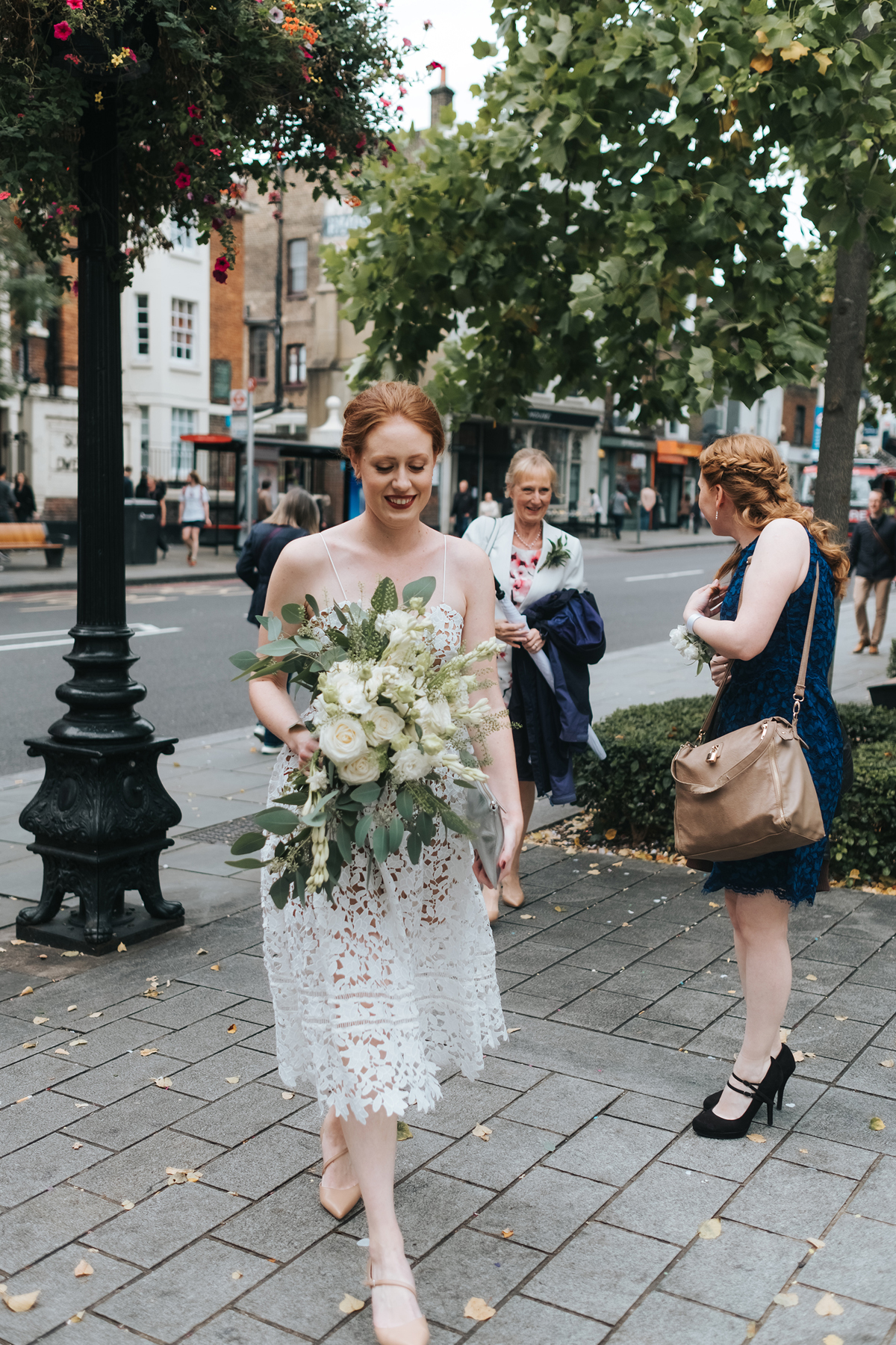 Bride arriving for her wedding at Islington Town Hall