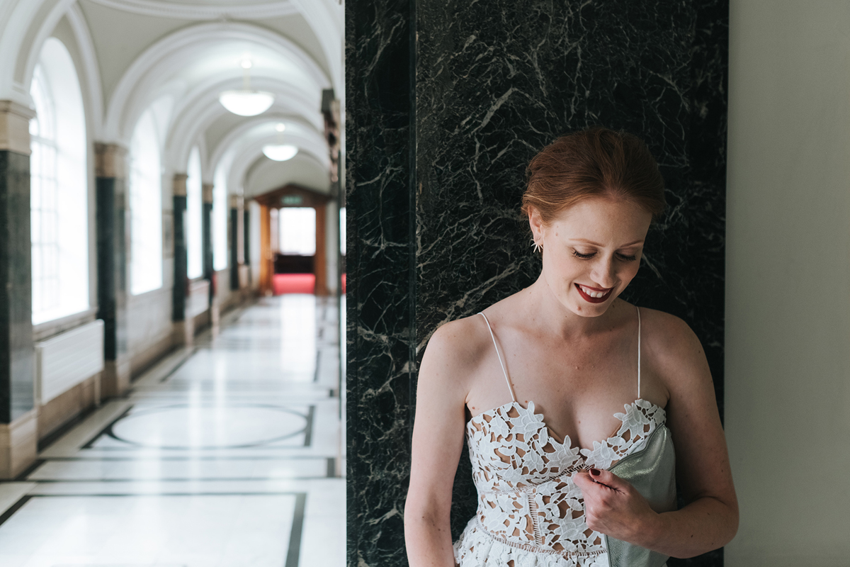 Nervous bride ahead of her Islington Town Hall wedding