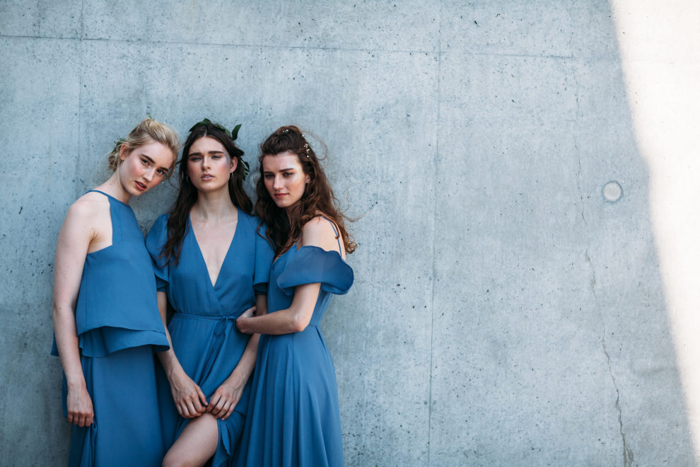 Rewritten bridesmaids dresses in blue