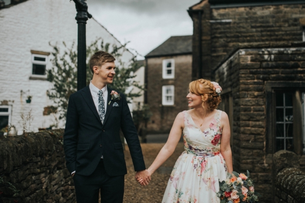 A Floral Wedding Dress Dress For A Handmade and Charming English Pub Wedding