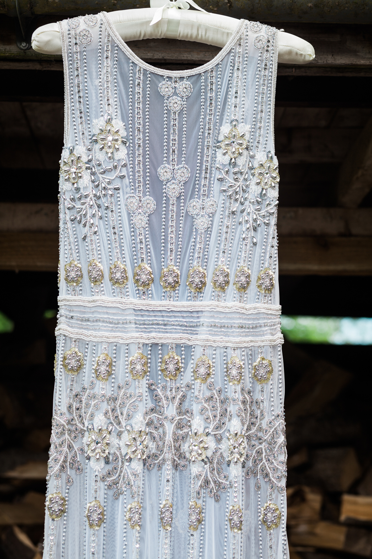 1 Beaded 1920s inspired wedding dress and colourful barn wedding