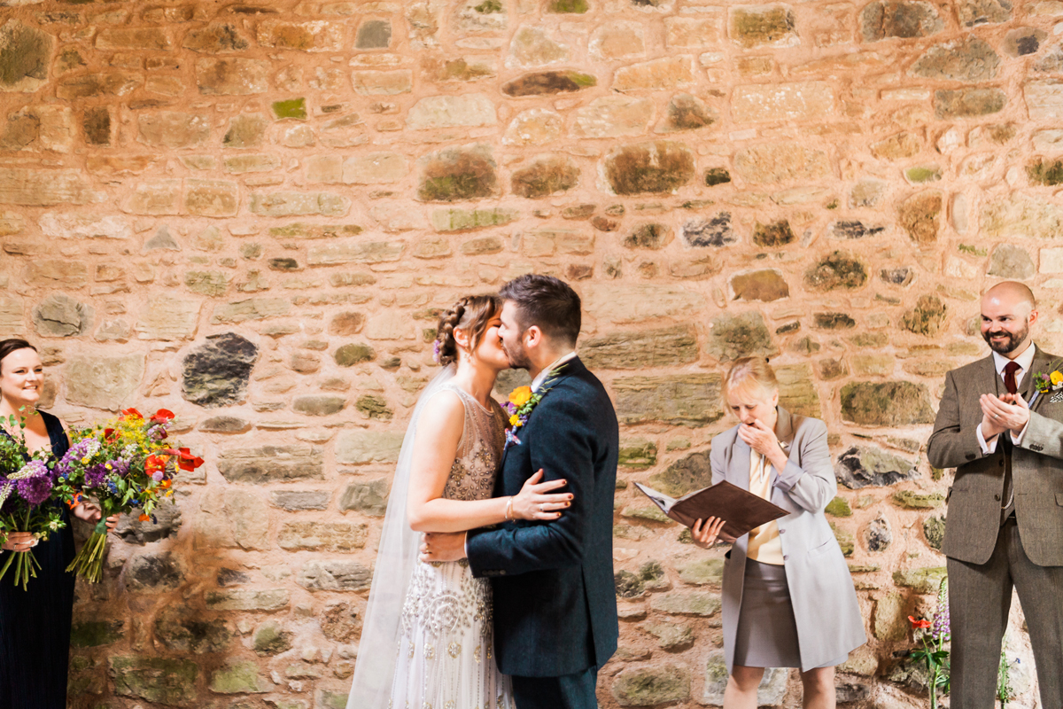 24 Beaded 1920s inspired wedding dress and colourful barn wedding