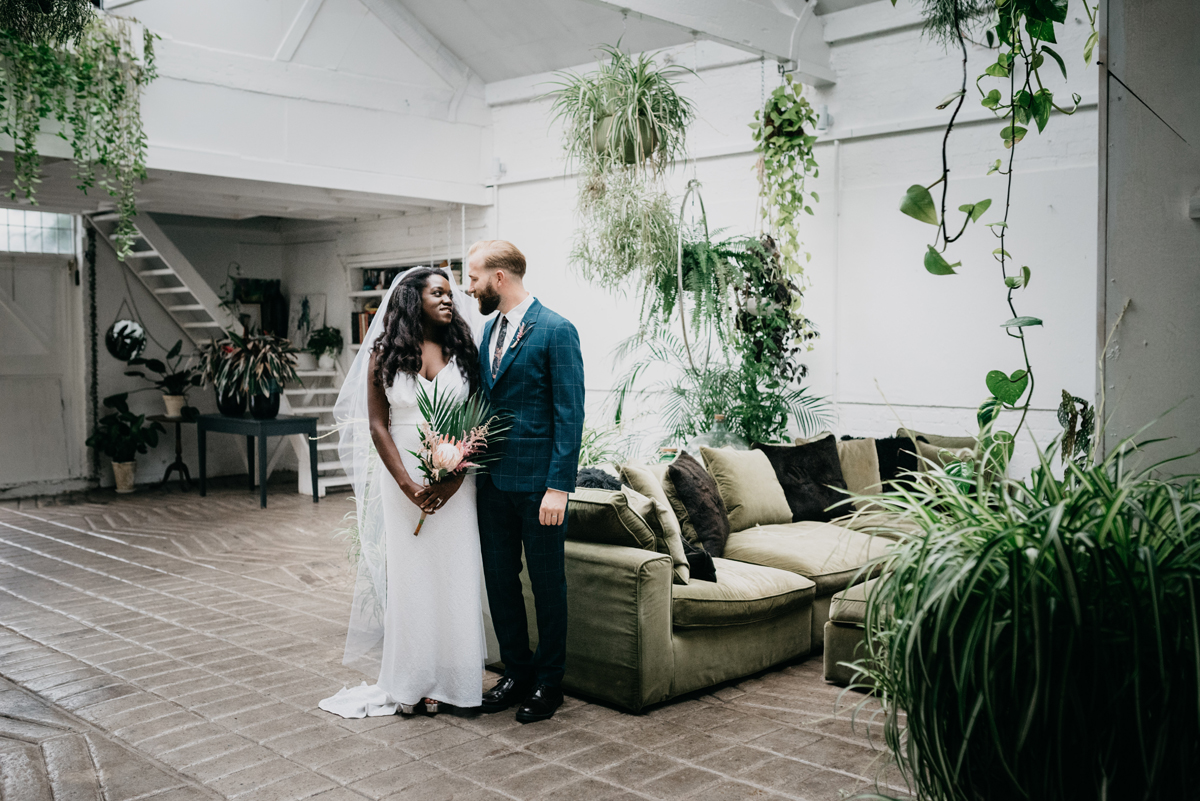 82 A Tropical and Industrial insipred cool London wedding