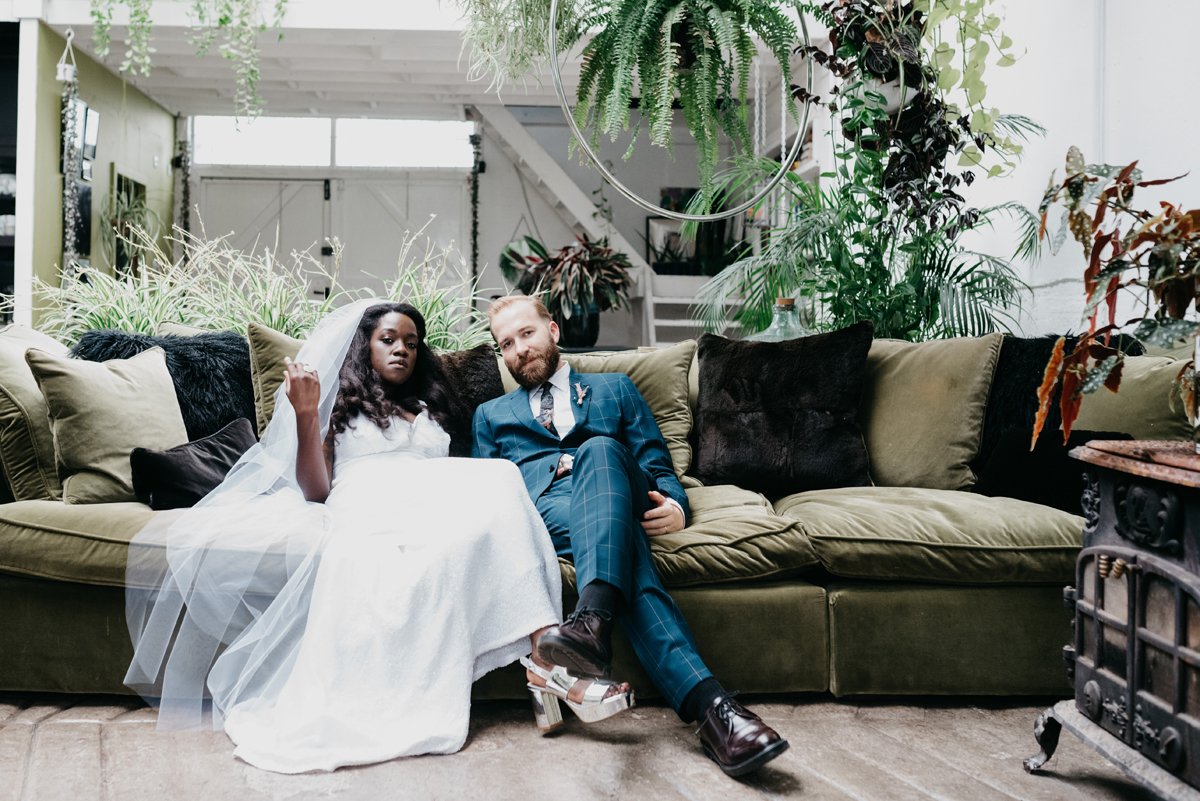 87 A Tropical and Industrial insipred cool London wedding