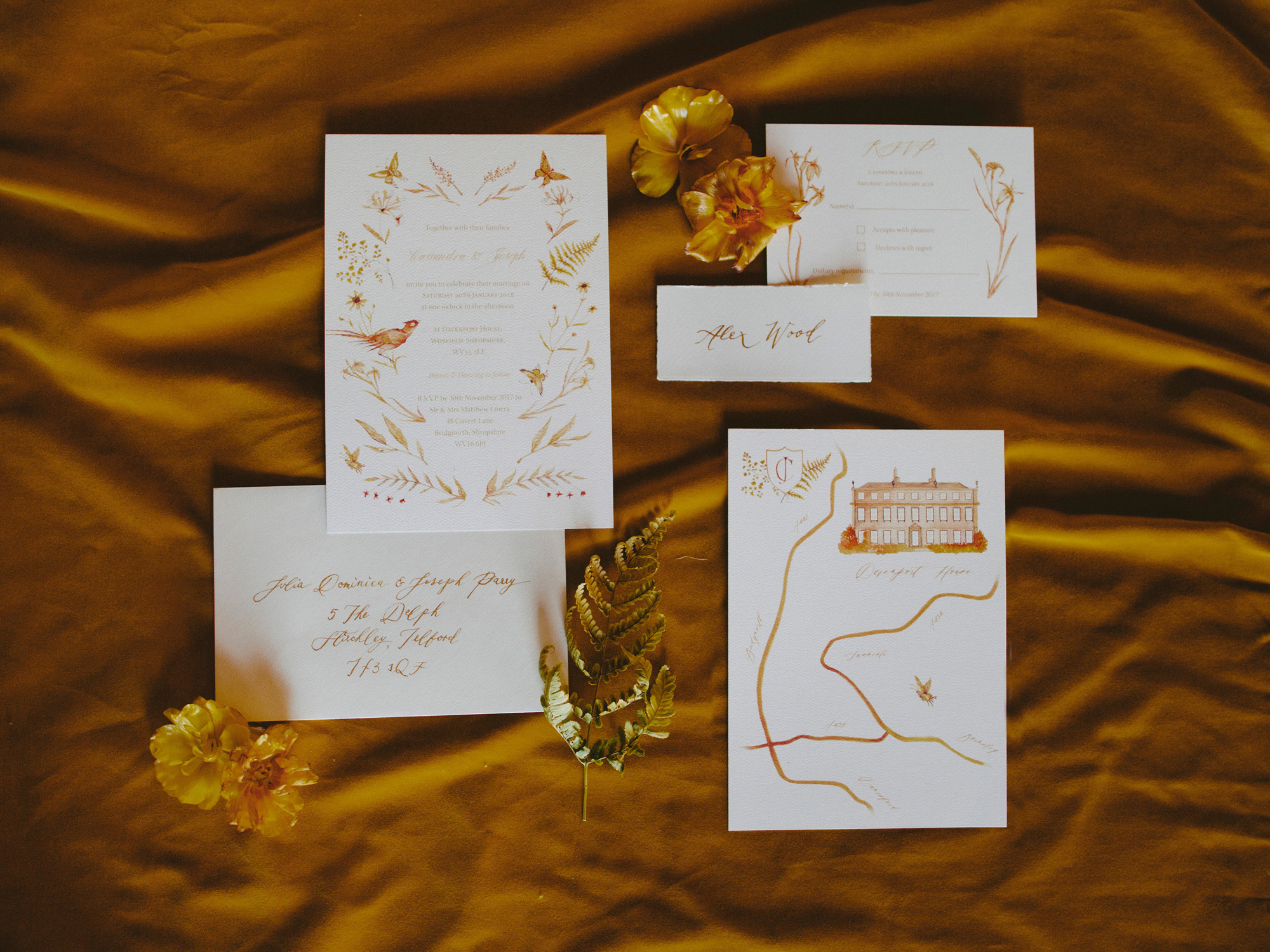 Gold script elegant wedding stationery