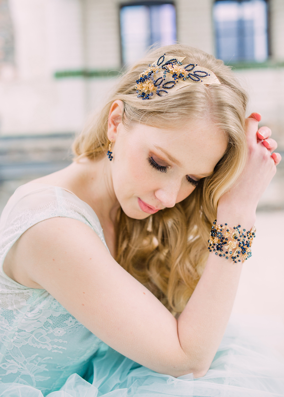 Midnight Petite Headdress and Cuff Hermione Harbutt AmyOBoyle Photography 475 and 295 pounds 1 - Modern, Contemporary and Avant Garde Occasionwear Headpieces by Artisan Designer Hermione Harbutt Midnight Petite Headdress and Cuff Hermione Harbutt AmyOBoyle Photography 475 and 295 pounds 1