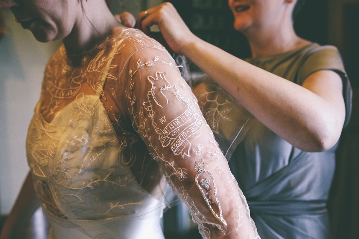 11 A bride in a selfmade jumpsuit for her industrial warehouse wedding in Manchester