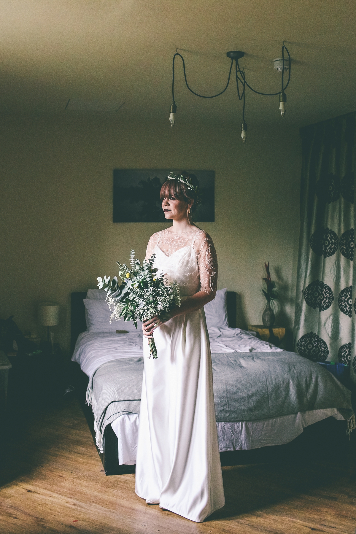 13 A bride in a selfmade jumpsuit for her industrial warehouse wedding in Manchester