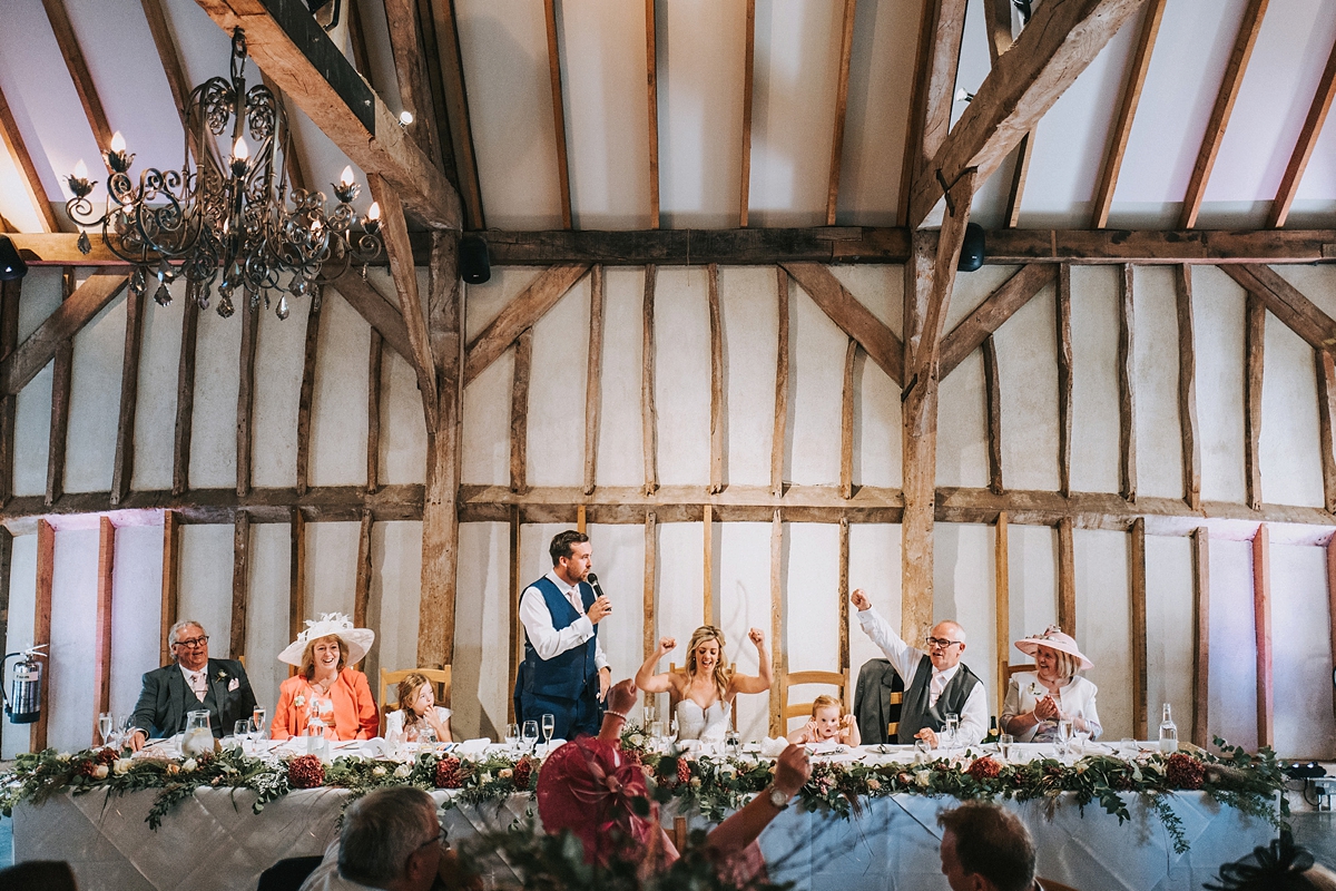 15 Paloma de Blanca dress copper peach and grey barn wedding