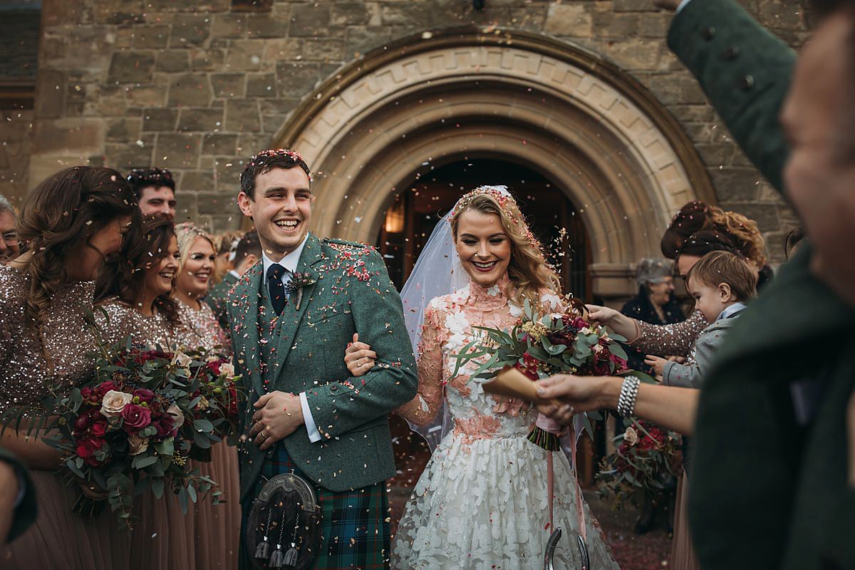 33 A Jesus Peiro dress with hints of peach for a Scottish castle wedding