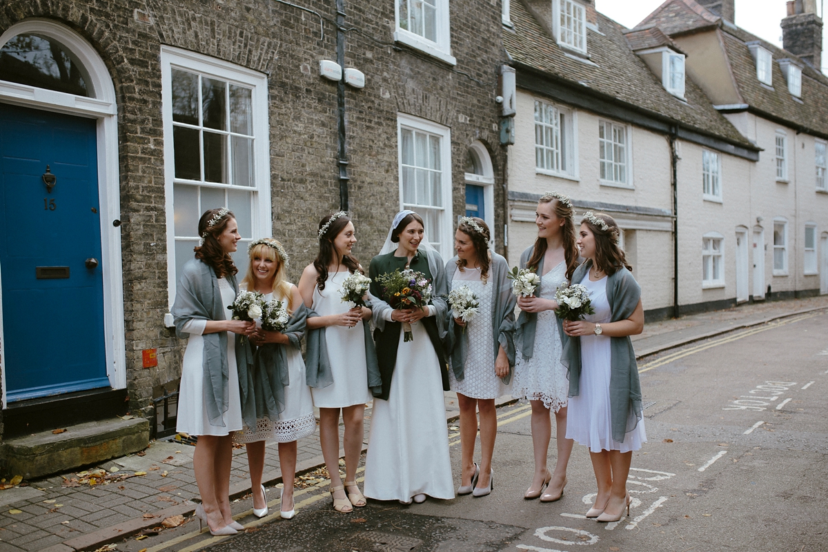 33 A bespoke long sleeved dress and vintage Whistles coat for an effotlessly elegant Cambridge wedding