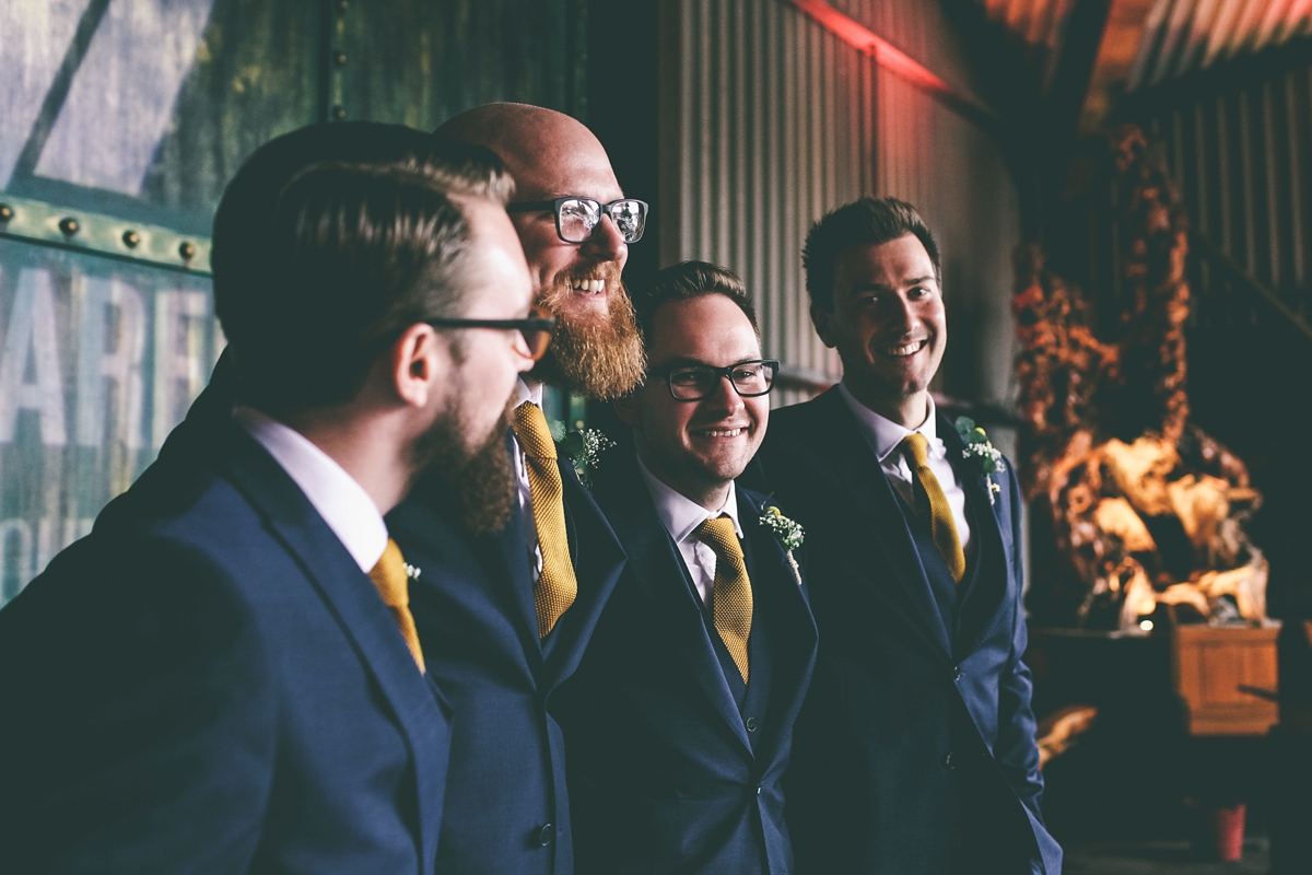 35 A bride in a selfmade jumpsuit for her industrial warehouse wedding in Manchester