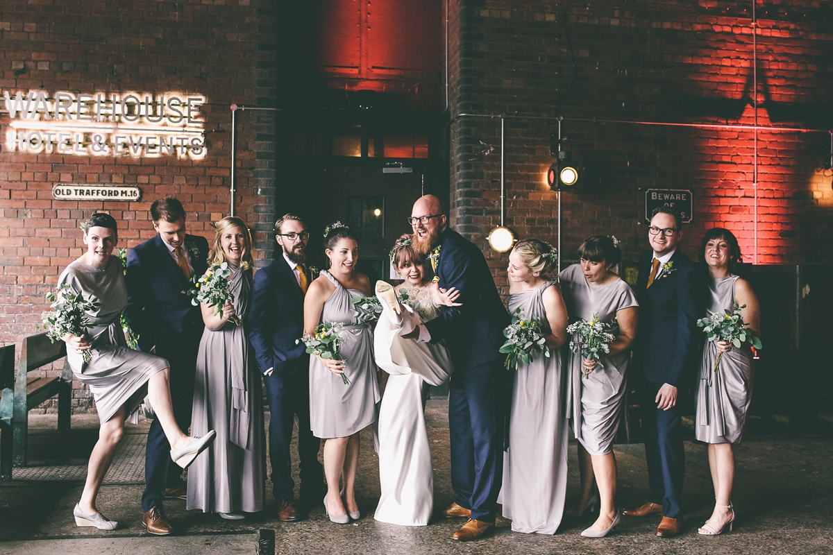 36 A bride in a selfmade jumpsuit for her industrial warehouse wedding in Manchester