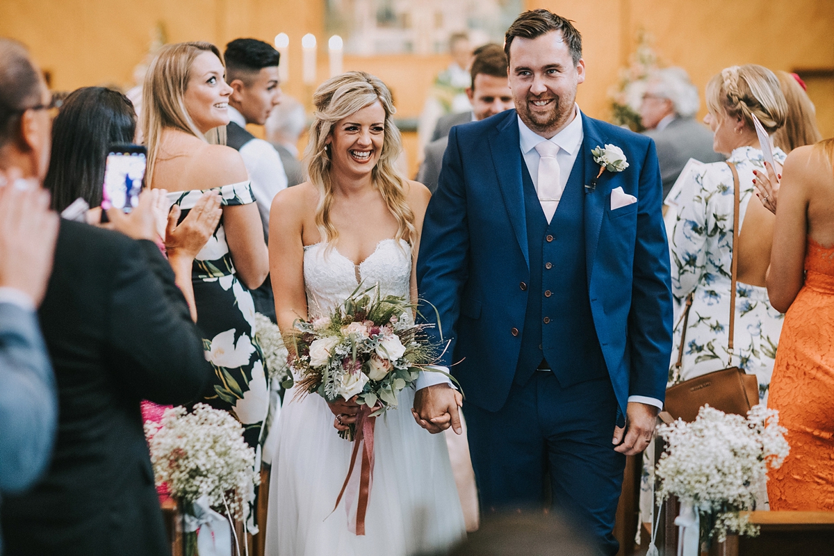 36 Paloma de Blanca dress copper peach and grey barn wedding