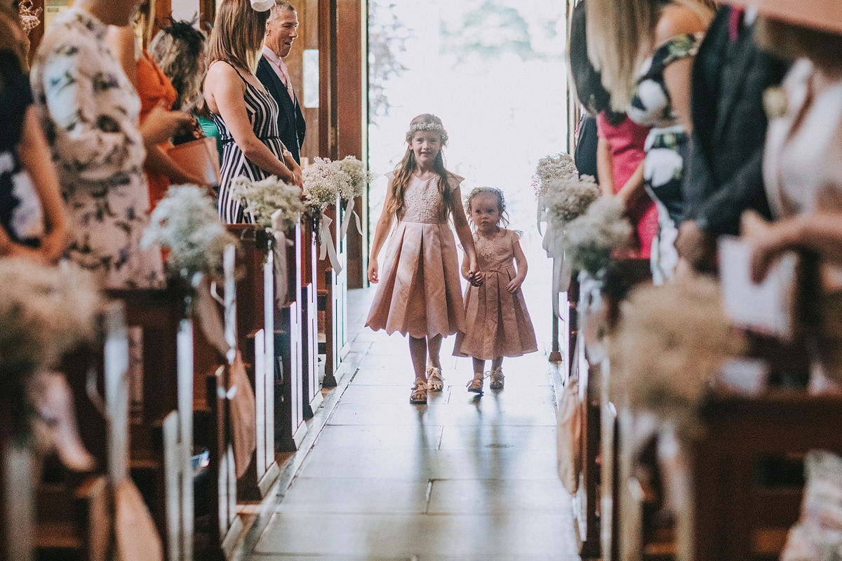 40 Paloma de Blanca dress copper peach and grey barn wedding