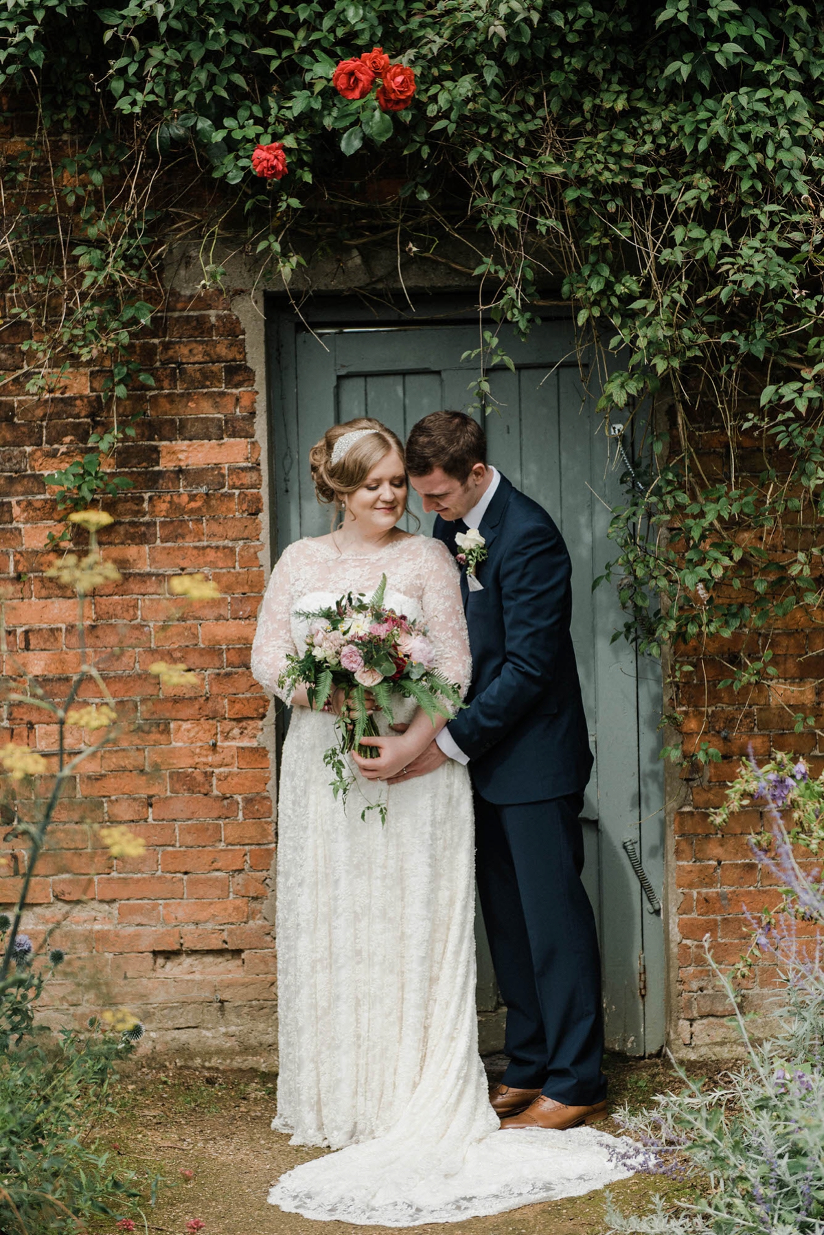 53 A bride who made her own dress for her elegant garden party wedding