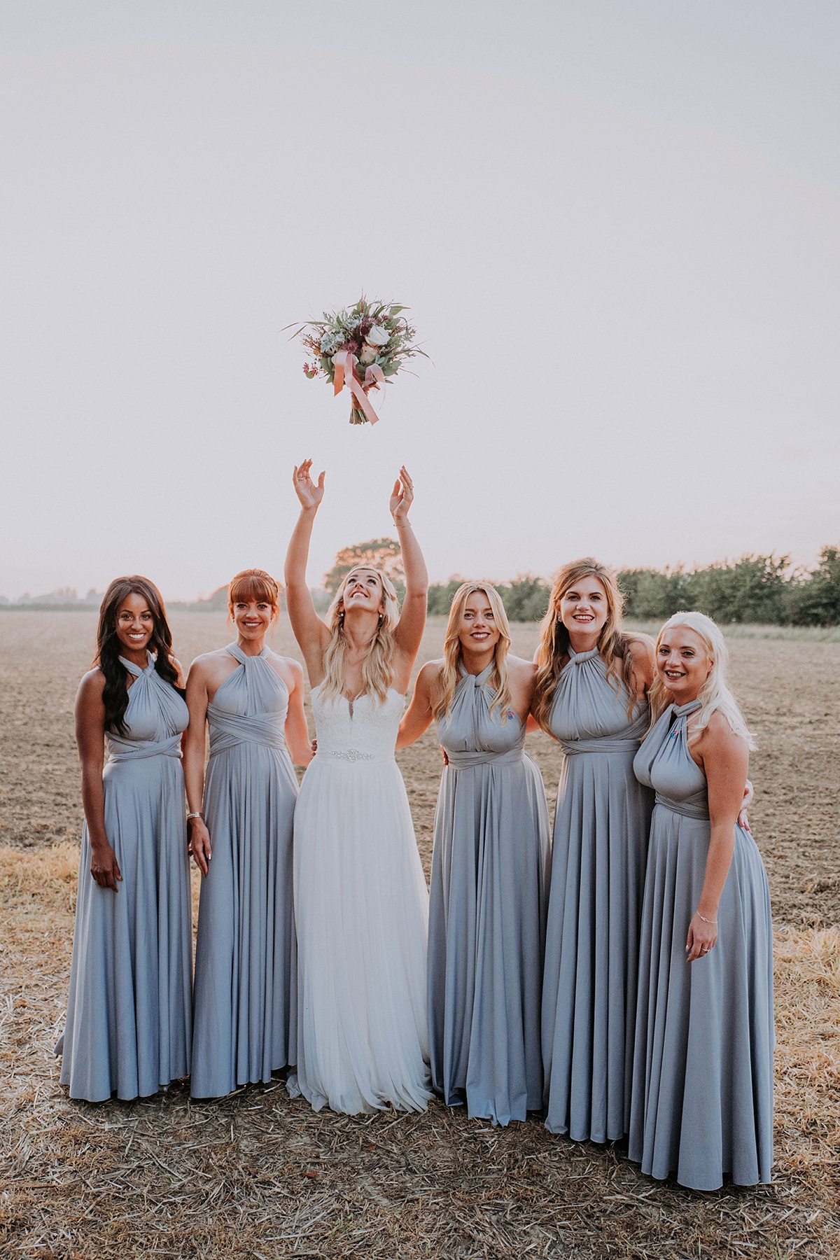 6 Paloma de Blanca dress copper peach and grey barn wedding