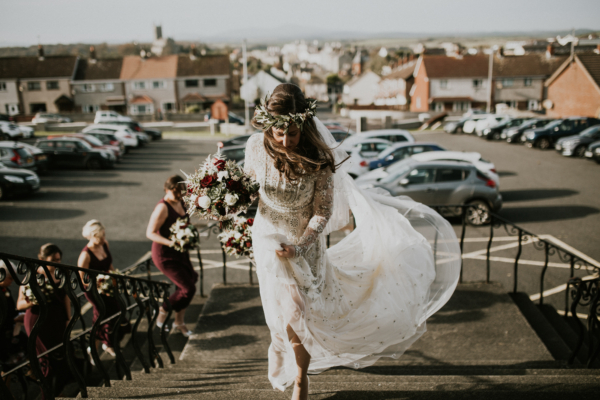 A Needle and Thread Dress and Waxflower Crown for a Bohemian and Literary Inspired Wedding