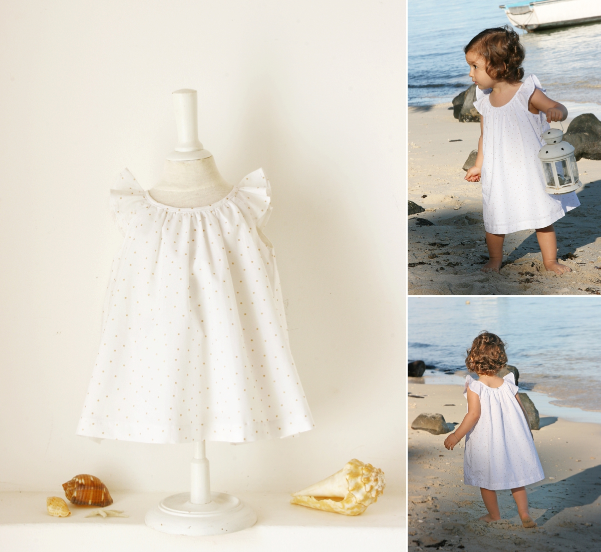 baby cotton dress with golden dots Little eglantine 1