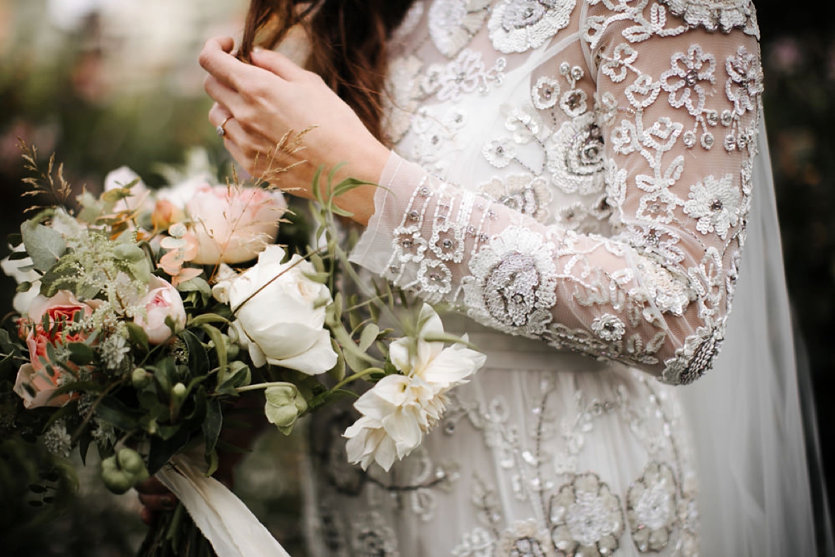 17 A bohemian and botanical inspired wedding with a Needle and Thread dress
