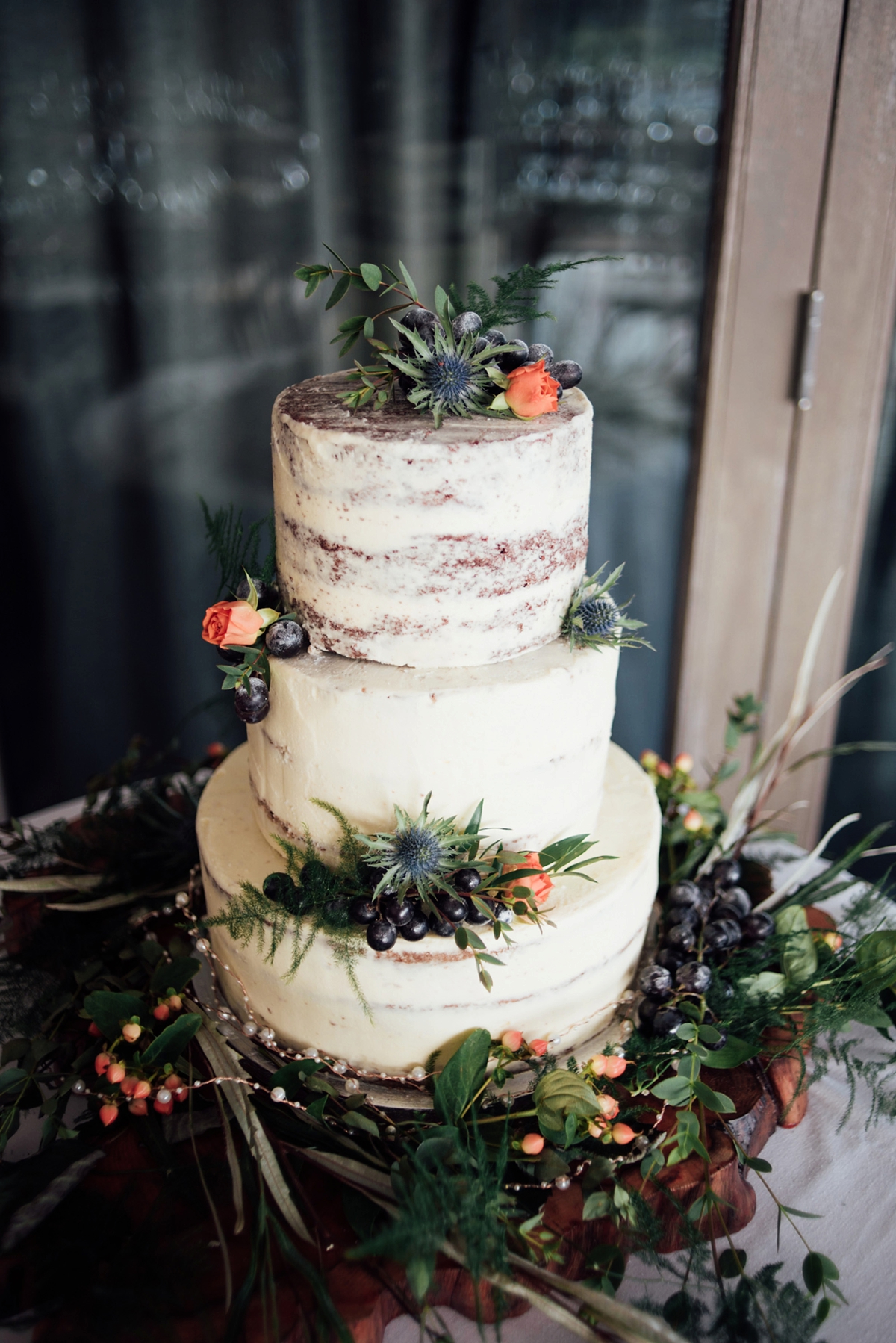 18 A Rembo Styling gown and leather jacket for a winter barn wedding in Cornwall