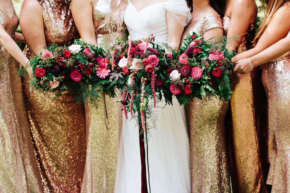 20 An Essense of Australia gown and bridesmaids in gold sequin gowns