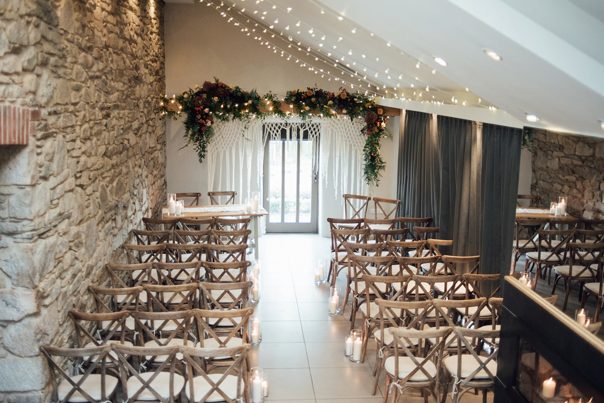 25 A Rembo Styling gown and leather jacket for a winter barn wedding in Cornwall