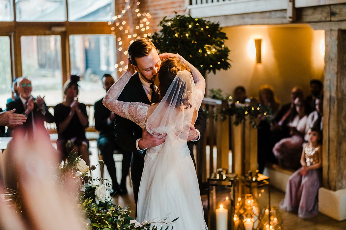 25 An Anna Kara dress for a winter barn wedding in greens and neutrals