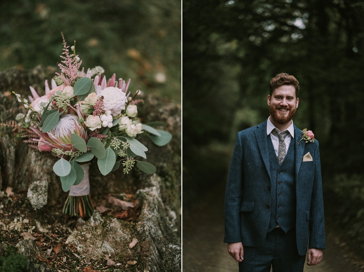 26 A bride wearing a Moonsoon dress for her treetop Autumn wedding