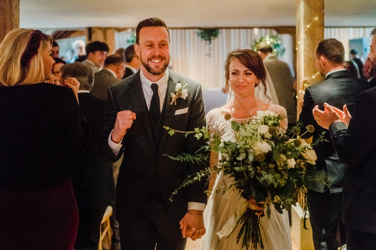 28 An Anna Kara dress for a winter barn wedding in greens and neutrals