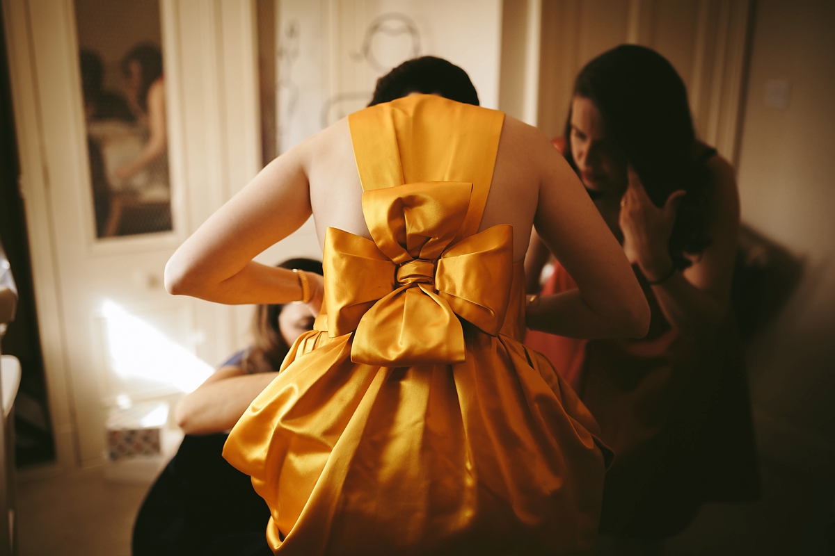 3 A yellow 1970s vintage Christian Dior gown and cape for a modern alternative Scottish wedding