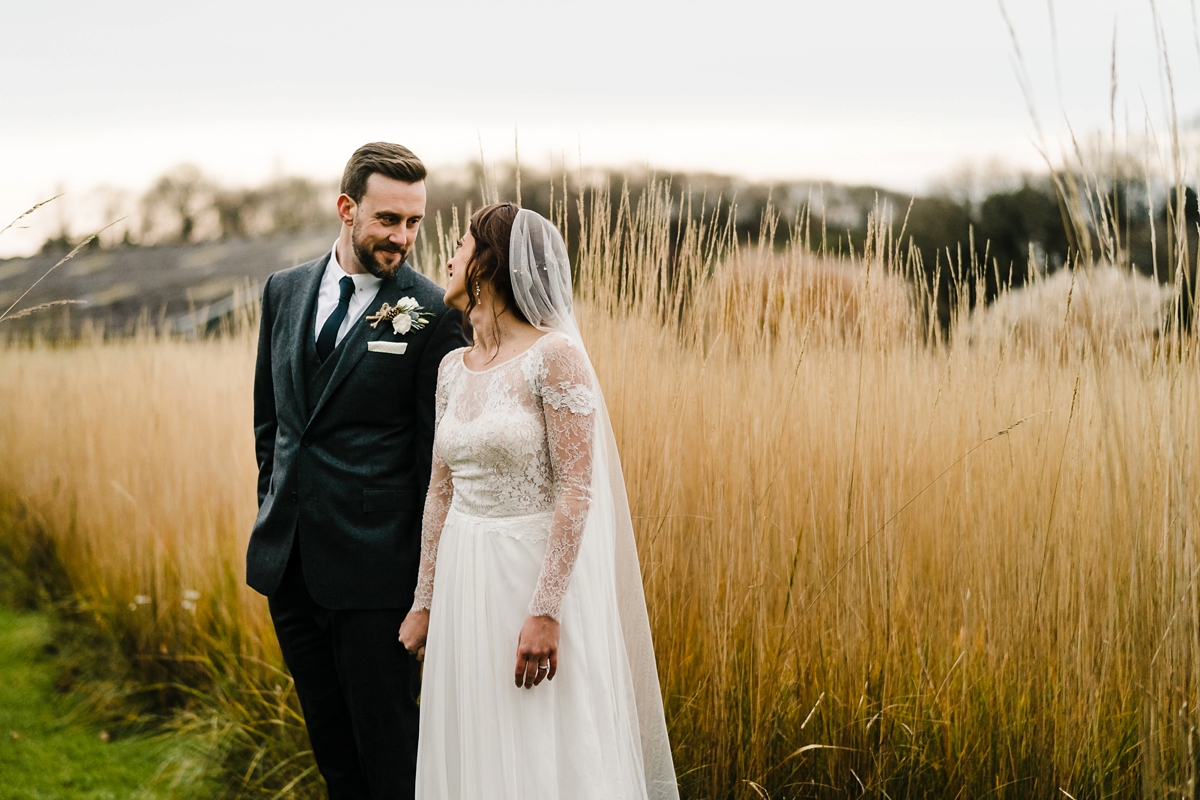 33 An Anna Kara dress for a winter barn wedding in greens and neutrals