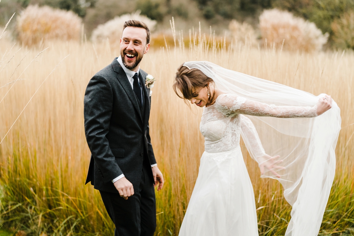 34 An Anna Kara dress for a winter barn wedding in greens and neutrals