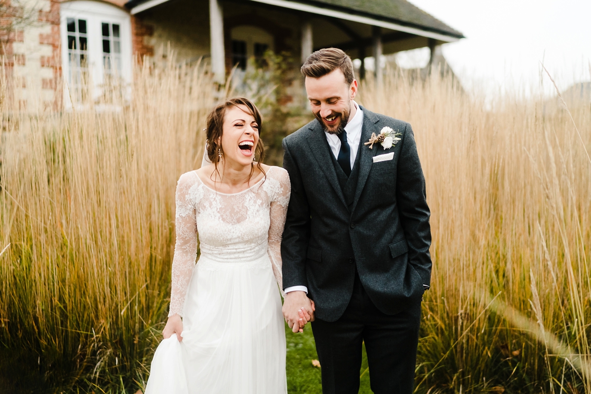 38 An Anna Kara dress for a winter barn wedding in greens and neutrals