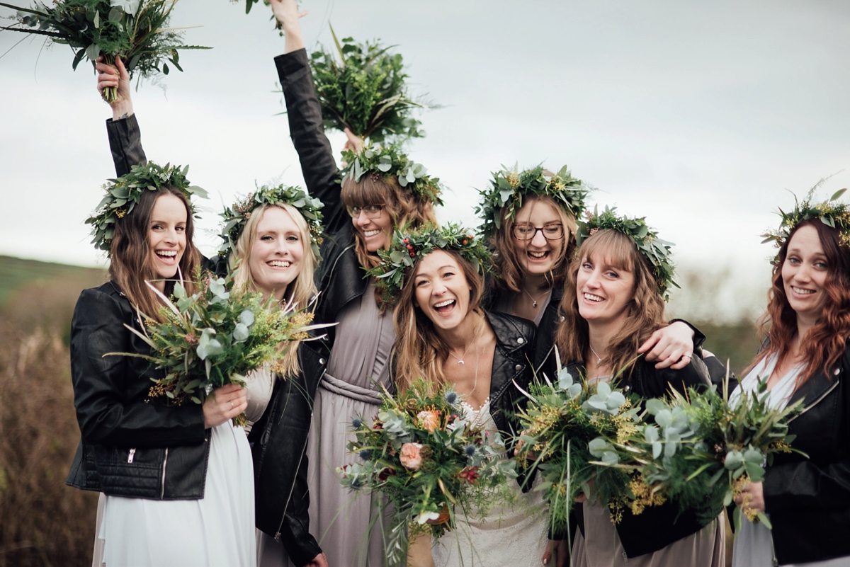 42 A Rembo Styling gown and leather jacket for a winter barn wedding in Cornwall