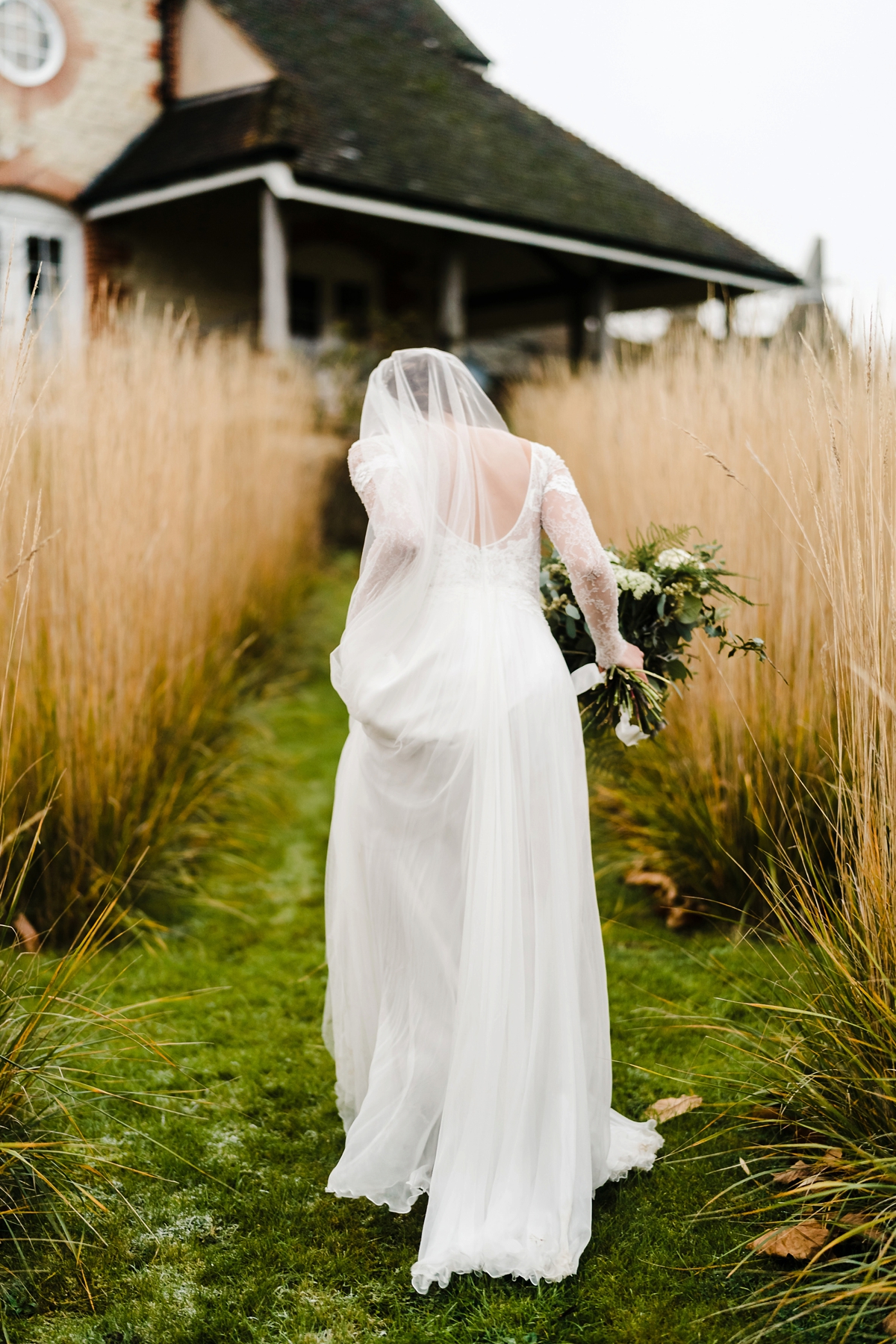 42 An Anna Kara dress for a winter barn wedding in greens and neutrals