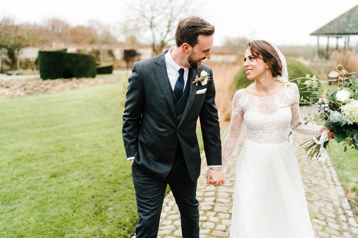 44 An Anna Kara dress for a winter barn wedding in greens and neutrals